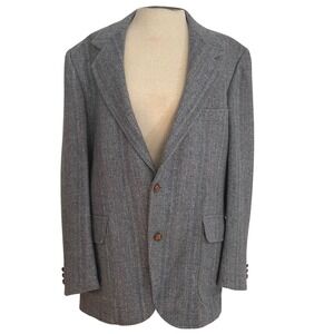 Vtg Pendleton Wool Herringbone Blazer Mens‎ 44R Blue Grey Tweed Sport Coat USA